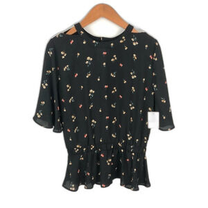 Belle Sky Black Floral Blouse NWT Size Medium